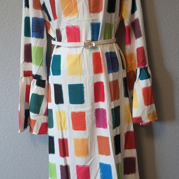 New Long Sleeve Printed Maxi Shift Dress Tunic Style Side Slits Sz.XXL - Picture 7 of 10